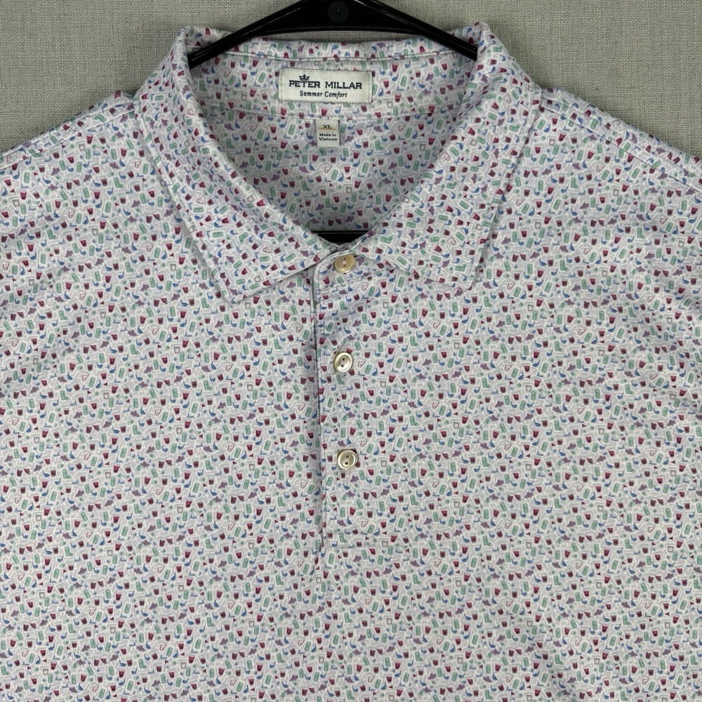 Peter Millar Shirt Mens Size XL White Summer Comfort Polo Cocktail Drinks Golf - Picture 2 of 7